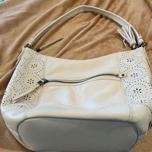 The Sak Sequoia leather Hobo pocketbook in Stone Mandala w/  perforated detail